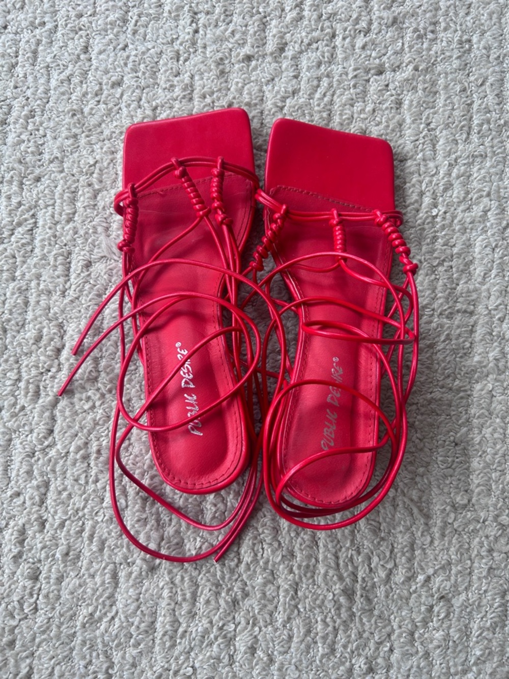 Public Desire "Fanatic" Red Square Toe Block Heel Strappy Sandals - Picture 2 of 9